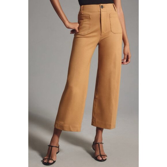 Anthropologie Maeve Colette Crop Wide Leg PONTE Pants Womens 26 Khaki Tan NWT